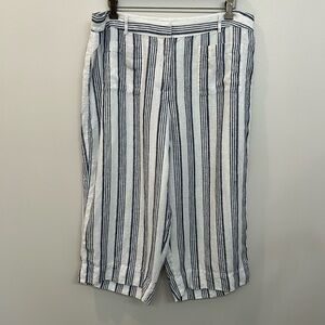 KAARI BLUE Linen Capri Pants Wide Legged White With Blue Stripes Size 14